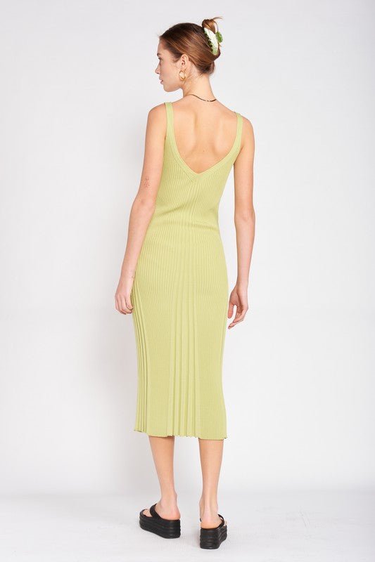 V NECK RIBBED MIDI DRESS WITH OPEN BACK - Robbi & Angel