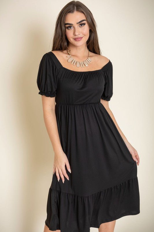 Square Neck Puff Sleeve Boho Dress