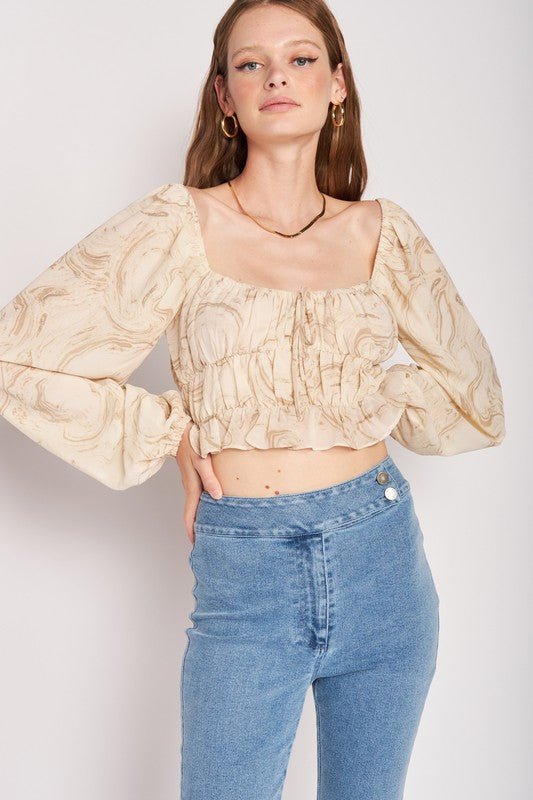 LONG SLEEVE WITH RUCHED DETAIL CROP TOP - Robbi & Angel