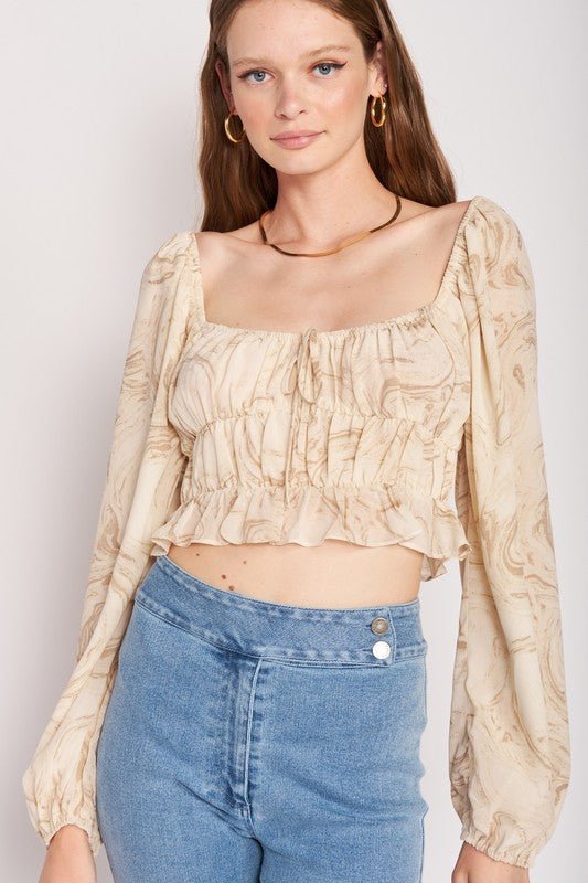 LONG SLEEVE WITH RUCHED DETAIL CROP TOP - Robbi & Angel