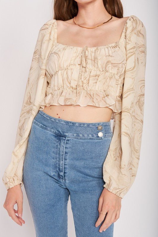 LONG SLEEVE WITH RUCHED DETAIL CROP TOP - Robbi & Angel