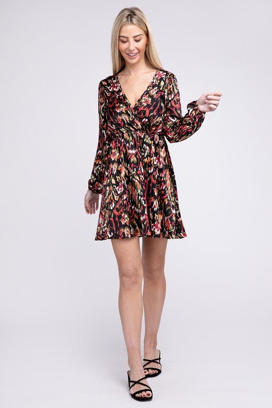 Multicolor Print V Neck Dress - Robbi & Angel