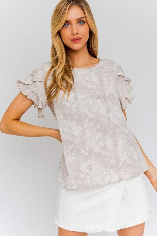 S/S Overlap Ruffle Sleeve Ditsy Print Top - Robbi & Angel