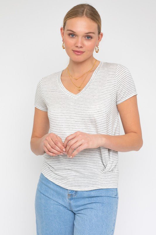 Short Sleeve V-Neck Twist Front Top - Robbi & Angel