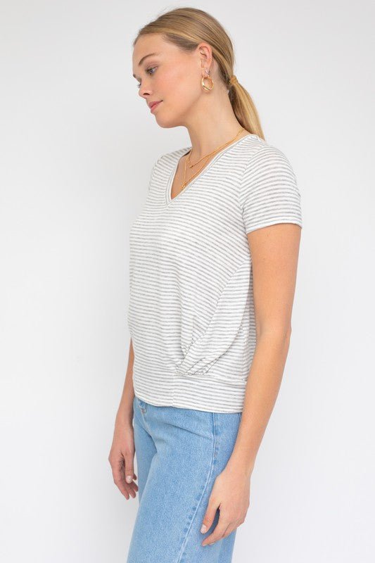 Short Sleeve V-Neck Twist Front Top - Robbi & Angel