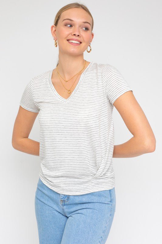 Short Sleeve V-Neck Twist Front Top - Robbi & Angel