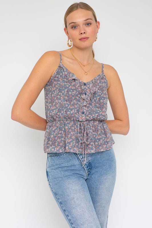 Sleeveless Elastic Waist Top With Ruffle - Robbi & Angel