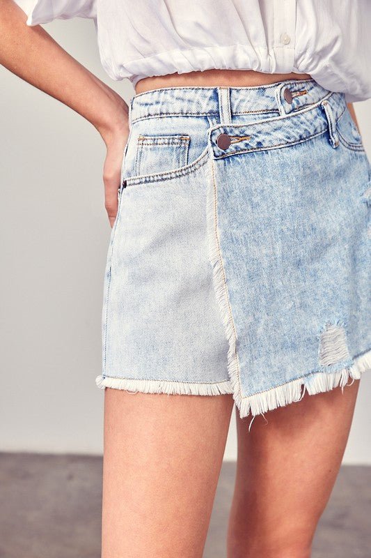 Distressed Cross Lap Denim Shorts - Robbi & Angel