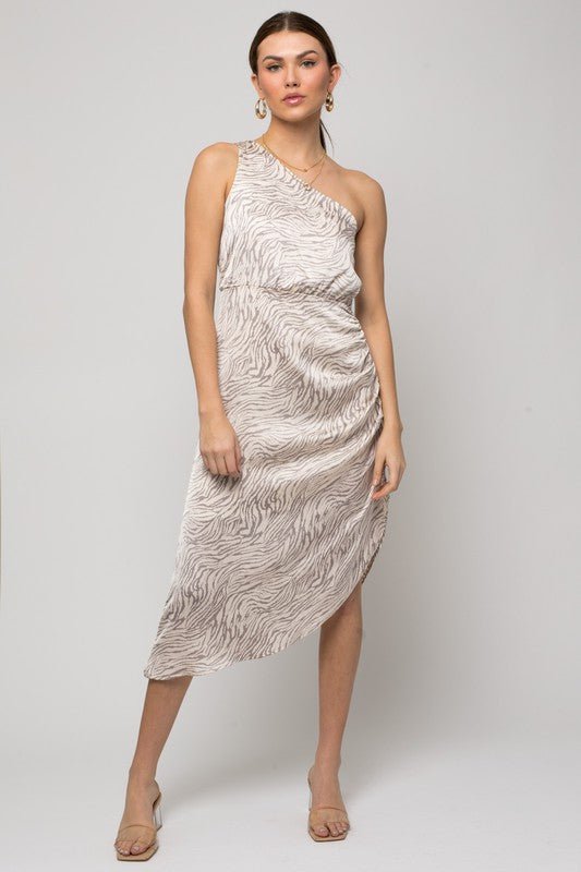 Sleeveless One shoulder Abstract Print Dress - Robbi & Angel