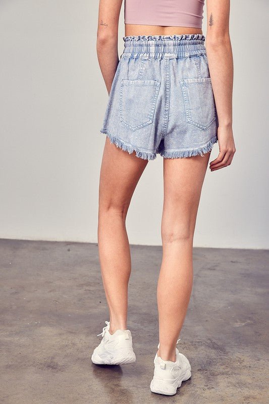 Wide Waistband Destroyed Frayed Denim Shorts - Robbi & Angel