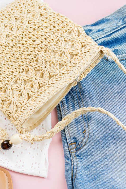 Woven Straw Tassel Accent Crossbody Bag - Robbi & Angel