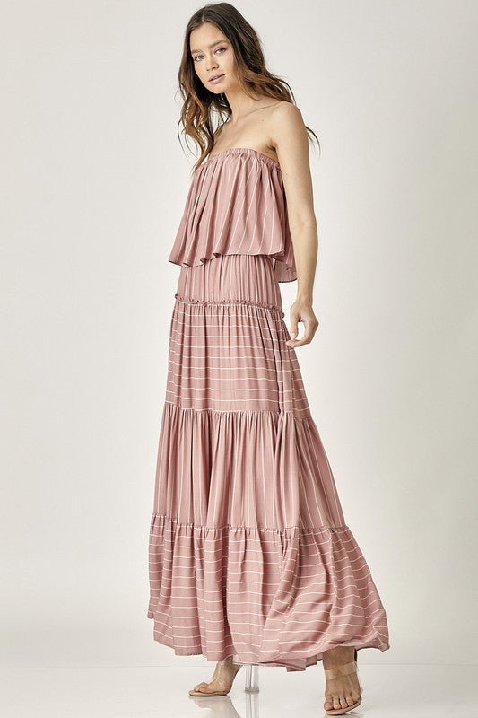 Pin Stripe Print Tube Maxi Dress - Robbi & Angel