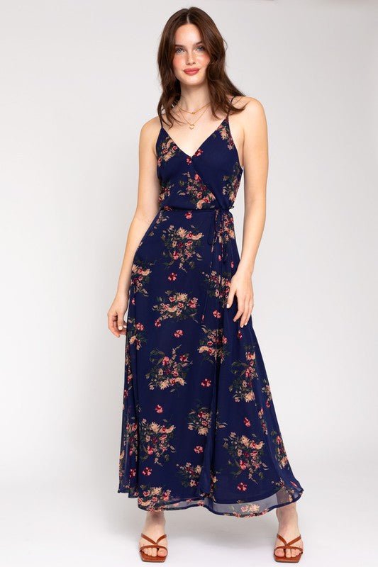 Spa Strap Floral Printed Maxi Wrap Dress - Robbi & Angel