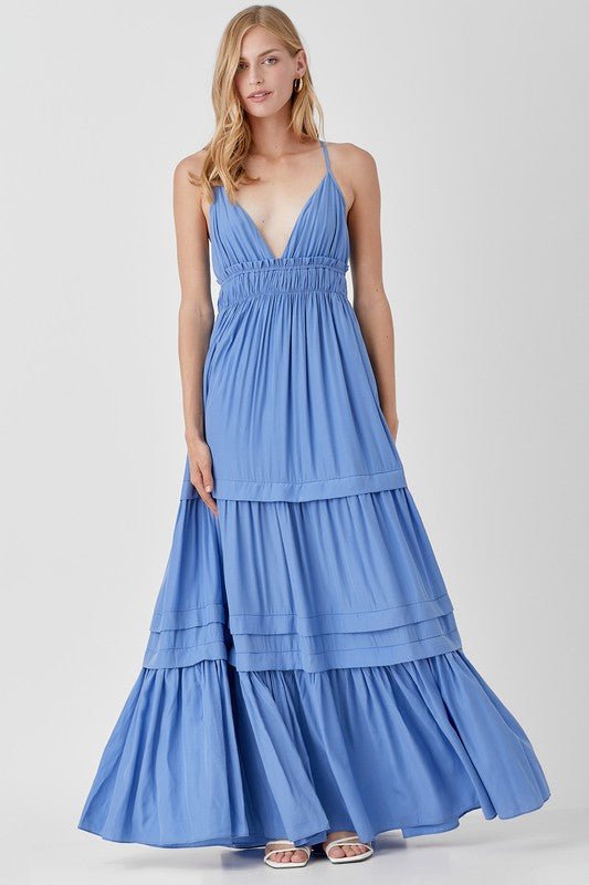 Shirred Ruffle Folded Detail Maxi Dress - Robbi & Angel