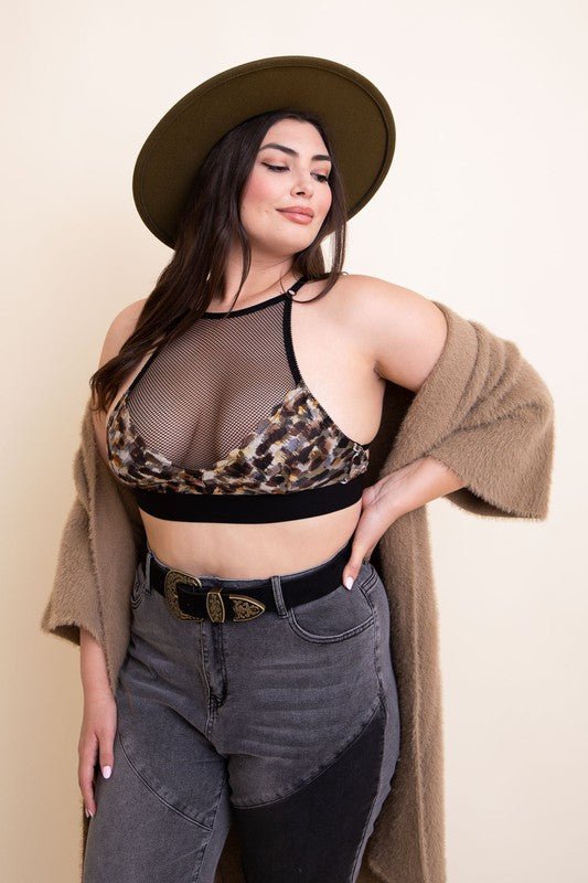 Plus Size Mesh Print High Neck Bralette - Robbi & Angel