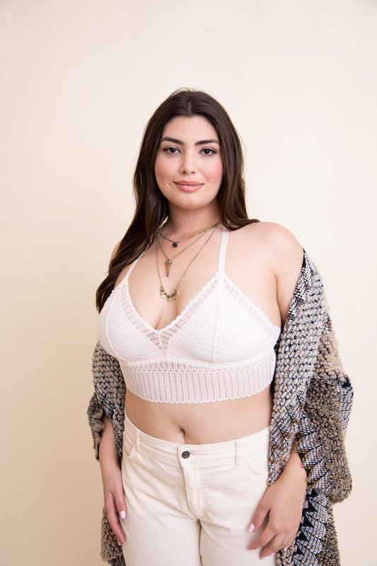 Plus Size Ribbed Lace Boho Racerback Bralette - Robbi & Angel