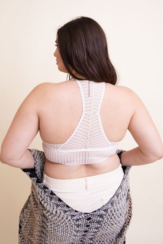 Plus Size Ribbed Lace Boho Racerback Bralette - Robbi & Angel