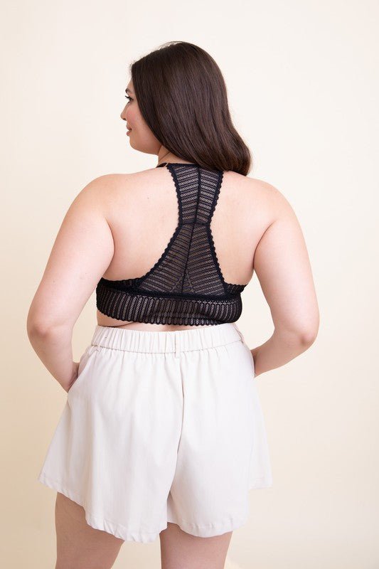 Plus Size Ribbed Lace Boho Racerback Bralette - Robbi & Angel