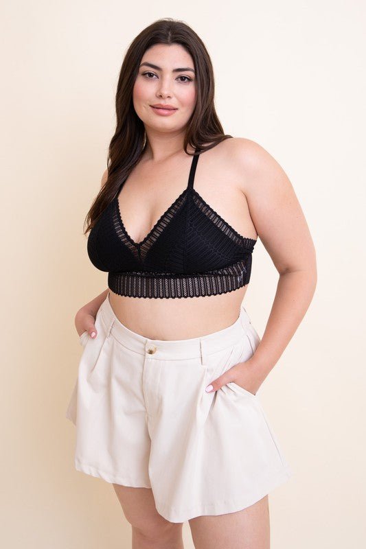 Plus Size Ribbed Lace Boho Racerback Bralette - Robbi & Angel