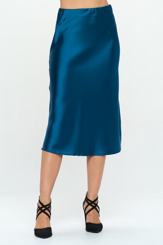 Made in USA Solid Satin Midi Skirt