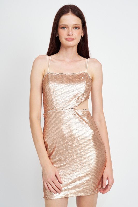 SEQUIN MINI DRESS WITH CUT OUT - Robbi & Angel SEQUIN MINI DRESS WITH CUT OUT - Robbi & Angel