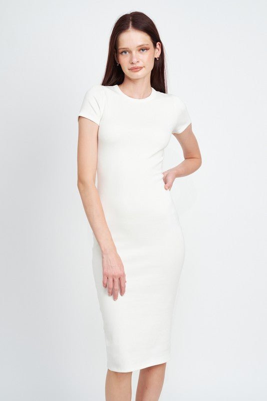 BODYCON SHORT SLEEVE MIDI DRESS - Robbi & Angel