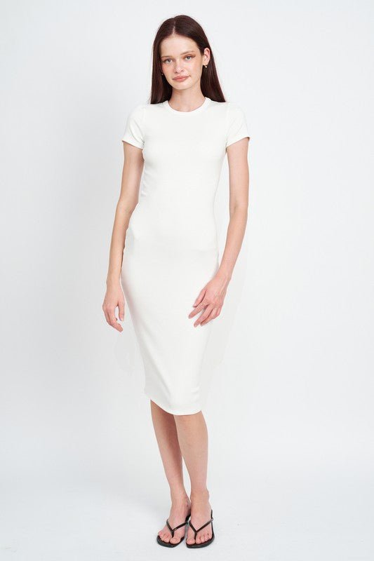 BODYCON SHORT SLEEVE MIDI DRESS - Robbi & Angel