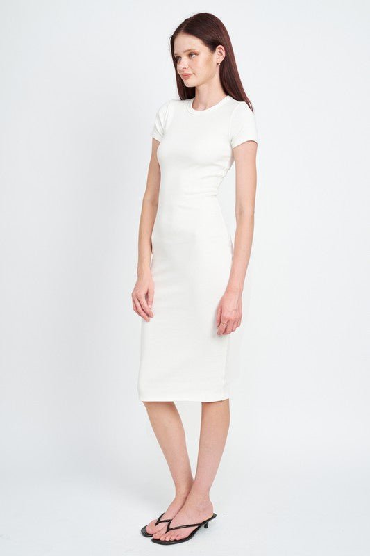 BODYCON SHORT SLEEVE MIDI DRESS - Robbi & Angel