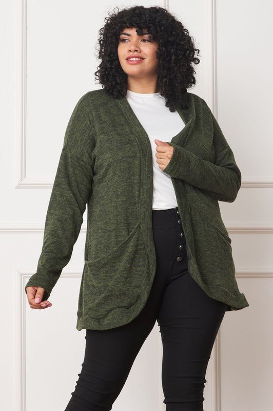 Plus Solid Drape Pocket Cardigan - Robbi & Angel