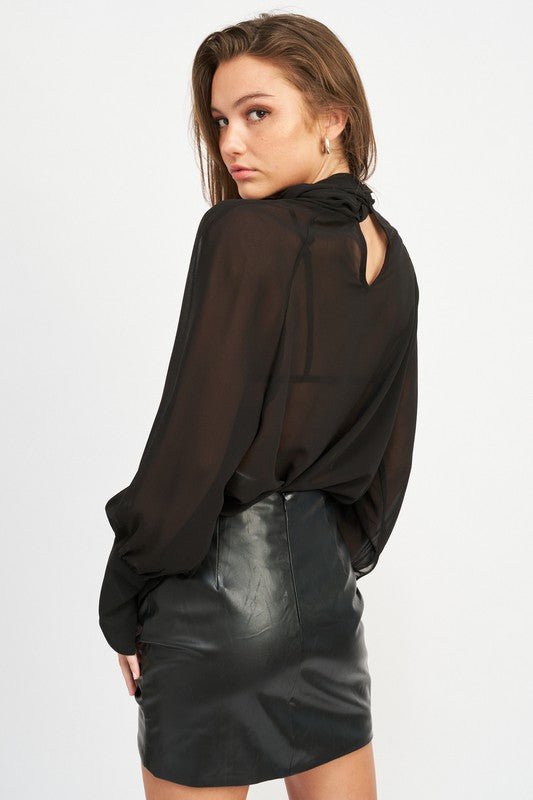 CONTRASTED SHEER TOP WITH SCARF DETAIL - Robbi & Angel