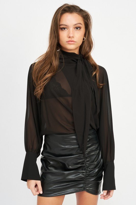 CONTRASTED SHEER TOP WITH SCARF DETAIL - Robbi & Angel