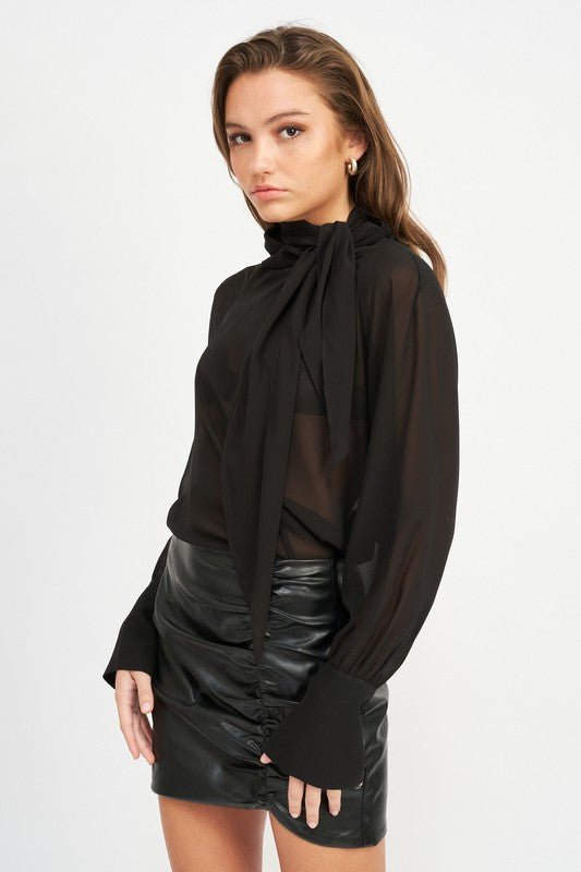 CONTRASTED SHEER TOP WITH SCARF DETAIL - Robbi & Angel