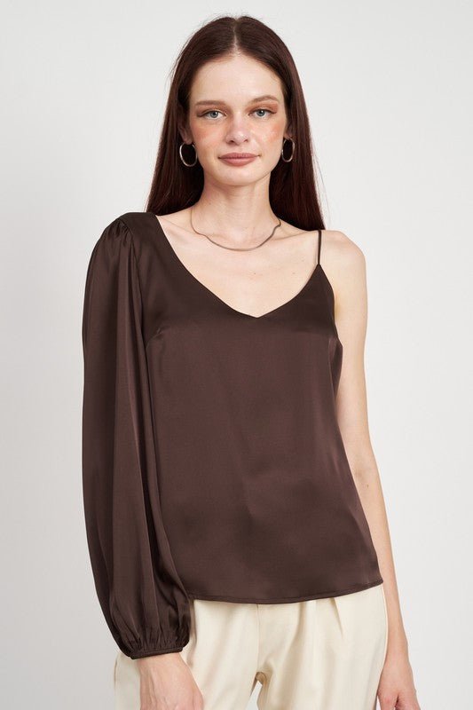 ONE SHOULDER BLOUSE WITH SPAGHETTI STRAP - Robbi & Angel