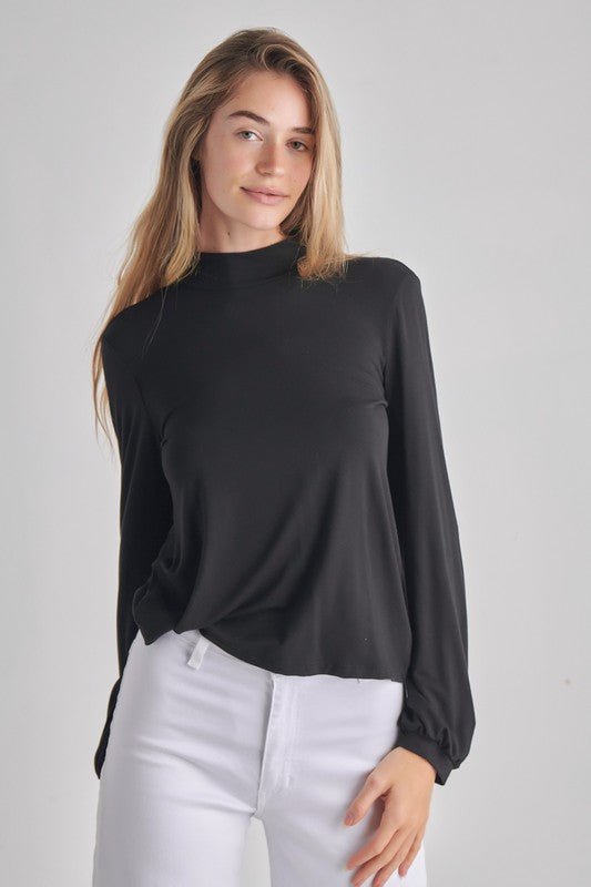 LONG SLEEVE BACK DROP MOCK NECK TOP - Robbi & Angel