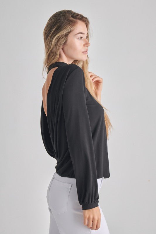 LONG SLEEVE BACK DROP MOCK NECK TOP - Robbi & Angel