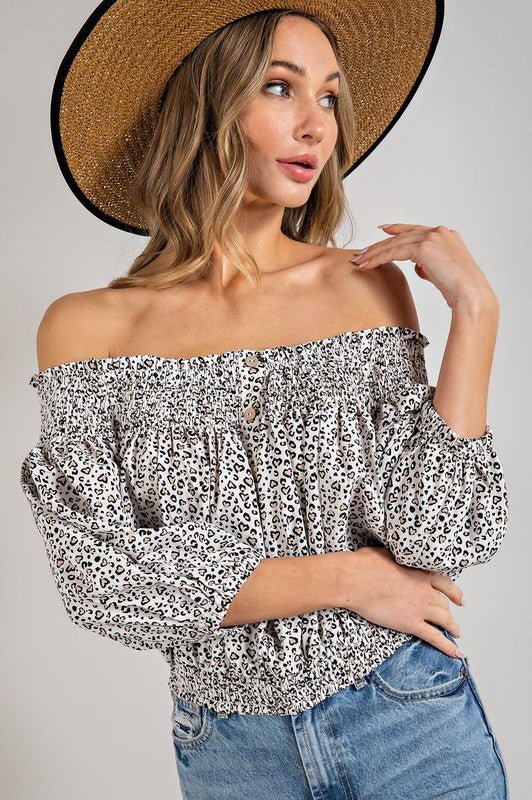 Animal Print Smocked Off the Shoulder Top - Robbi & Angel