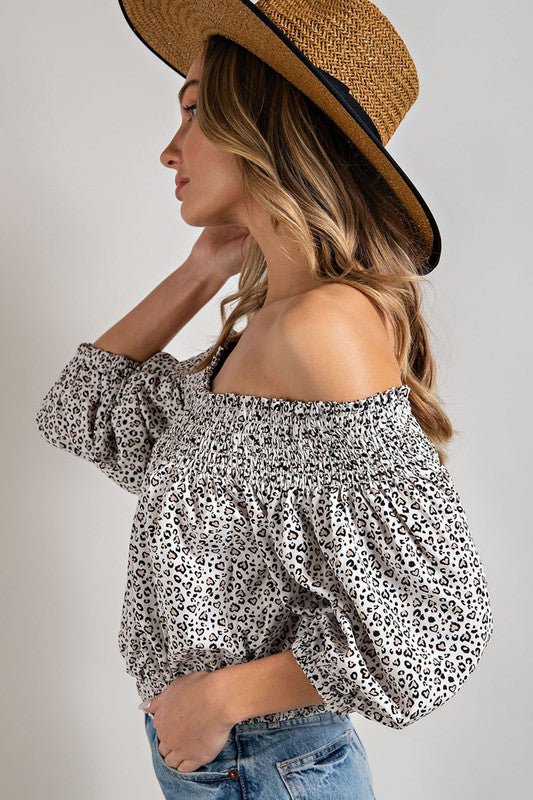 Animal Print Smocked Off the Shoulder Top - Robbi & Angel