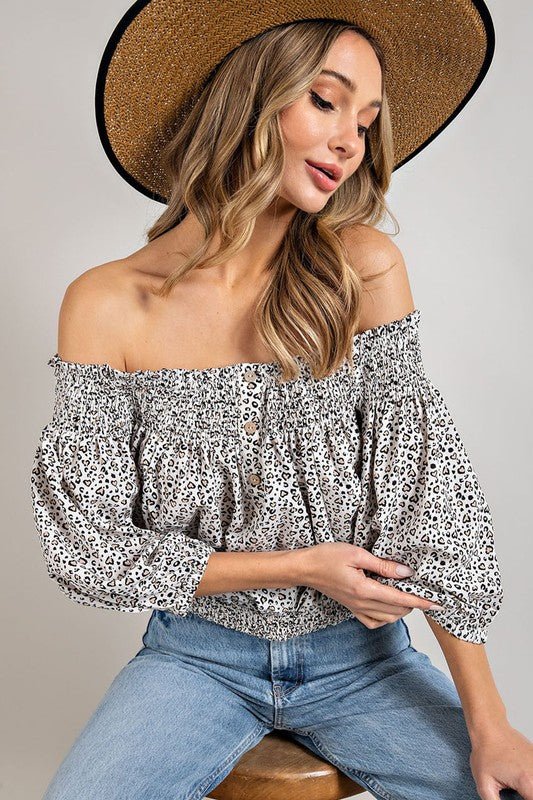 Animal Print Smocked Off the Shoulder Top - Robbi & Angel