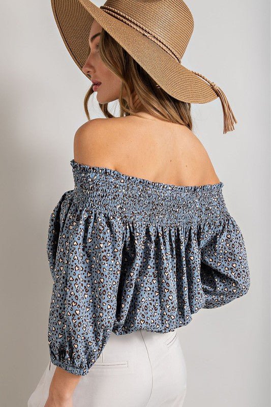 Animal Print Smocked Off the Shoulder Top - Robbi & Angel