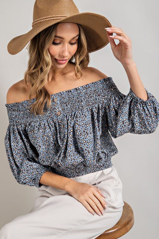 Animal Print Smocked Off the Shoulder Top - Robbi & Angel