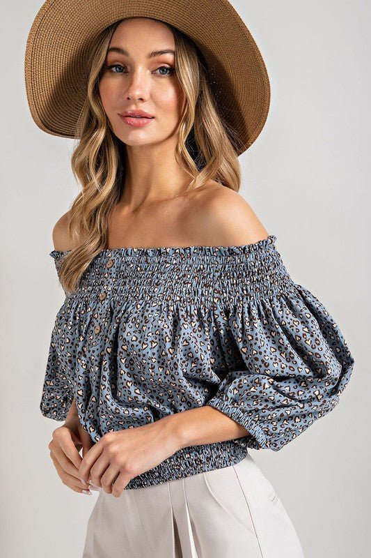 Animal Print Smocked Off the Shoulder Top - Robbi & Angel