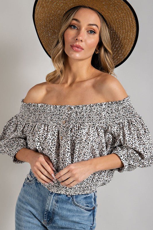 Animal Print Smocked Off the Shoulder Top - Robbi & Angel