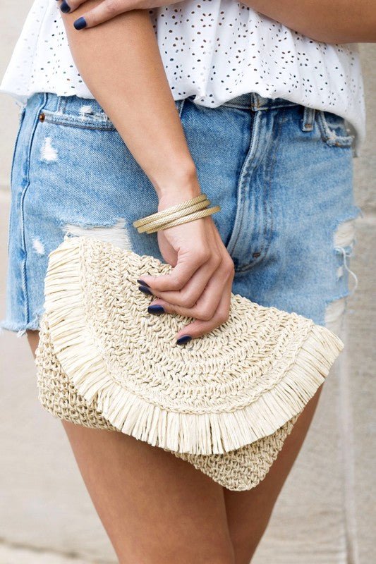 Frayed Fold-over Straw Clutch - Robbi & Angel