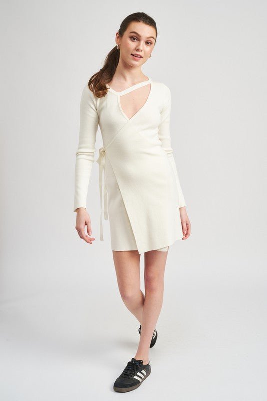 WRAPPED MINI DRESS WITH CUT OUT DETAIL - Robbi & Angel