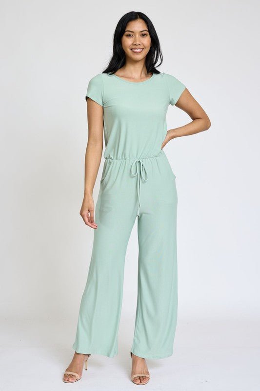 Spring Short Sleeve Jumpsuit W/Pocket - Robbi & Angel