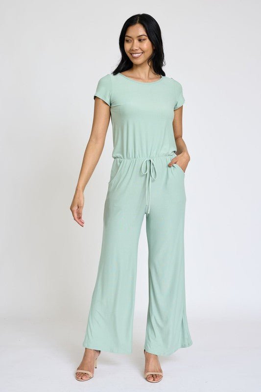 Spring Short Sleeve Jumpsuit W/Pocket - Robbi & Angel