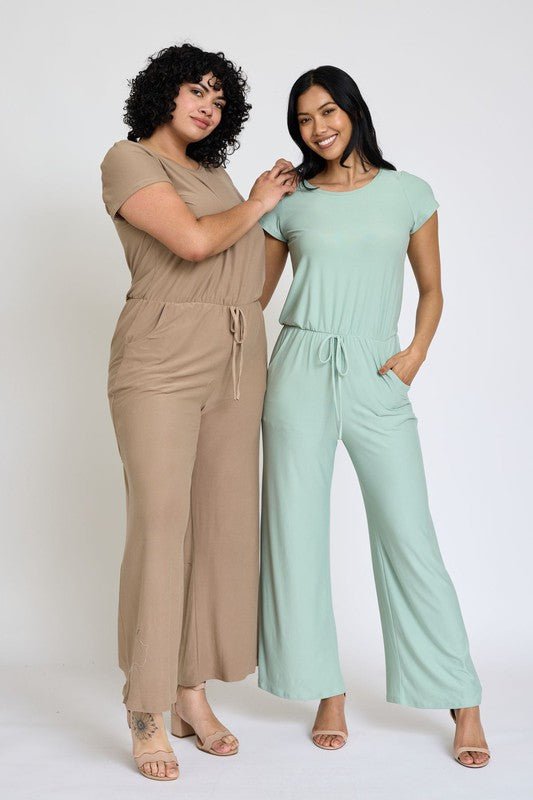 Spring Short Sleeve Jumpsuit W/Pocket - Robbi & Angel