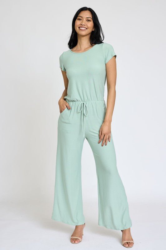 Spring Short Sleeve Jumpsuit W/Pocket - Robbi & Angel