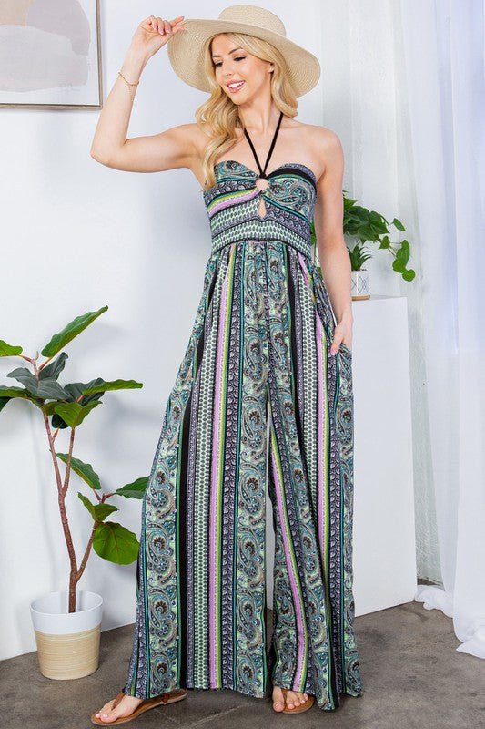 Cut Out Wide Leg Halter Jumpsuit with Pockets - Robbi & Angel