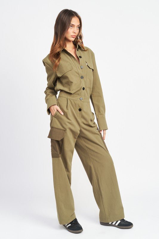 BOTTON DOWN CARGO JUMPSUIT - Robbi & Angel